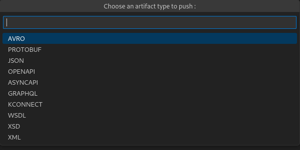Apicurio Registry Explorer extension - Create artifact - Types