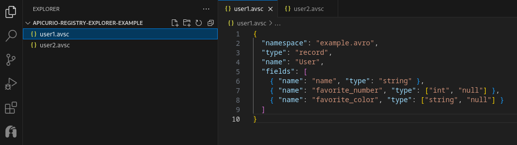 VSCode - AVRO example files