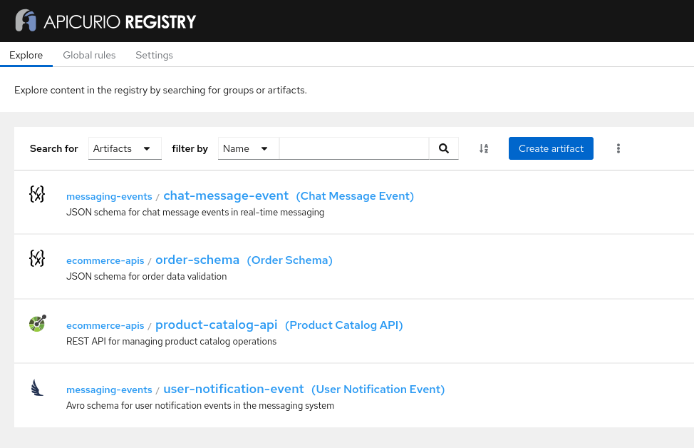 Generated content in Apicurio Registry web console.