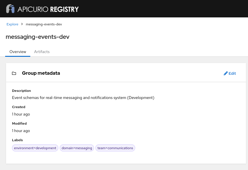 Reorganized group metadata in Apicurio Registry web console.