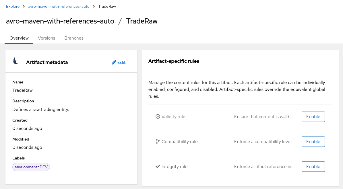 Artifacts in Registry web console